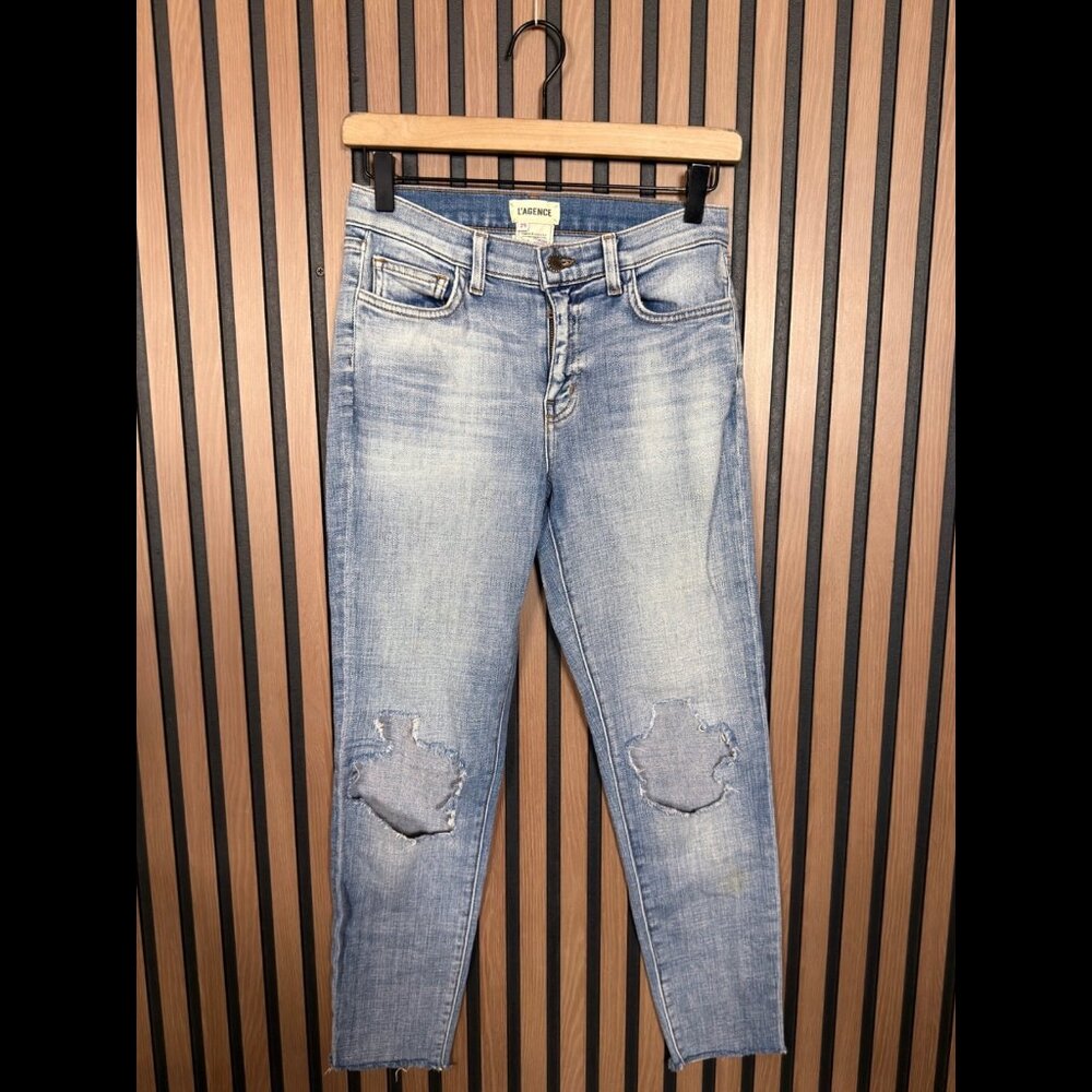 L'AGENCE Jeans 25 Womens Blue Destroyed Knee El Matador Slim Stretch